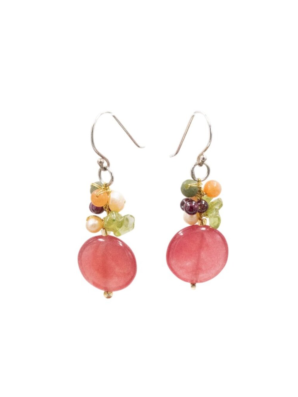 Novica Thai Joy 1.75 Inch Sterling Silver Gemstone Cluster Dangle Earrings